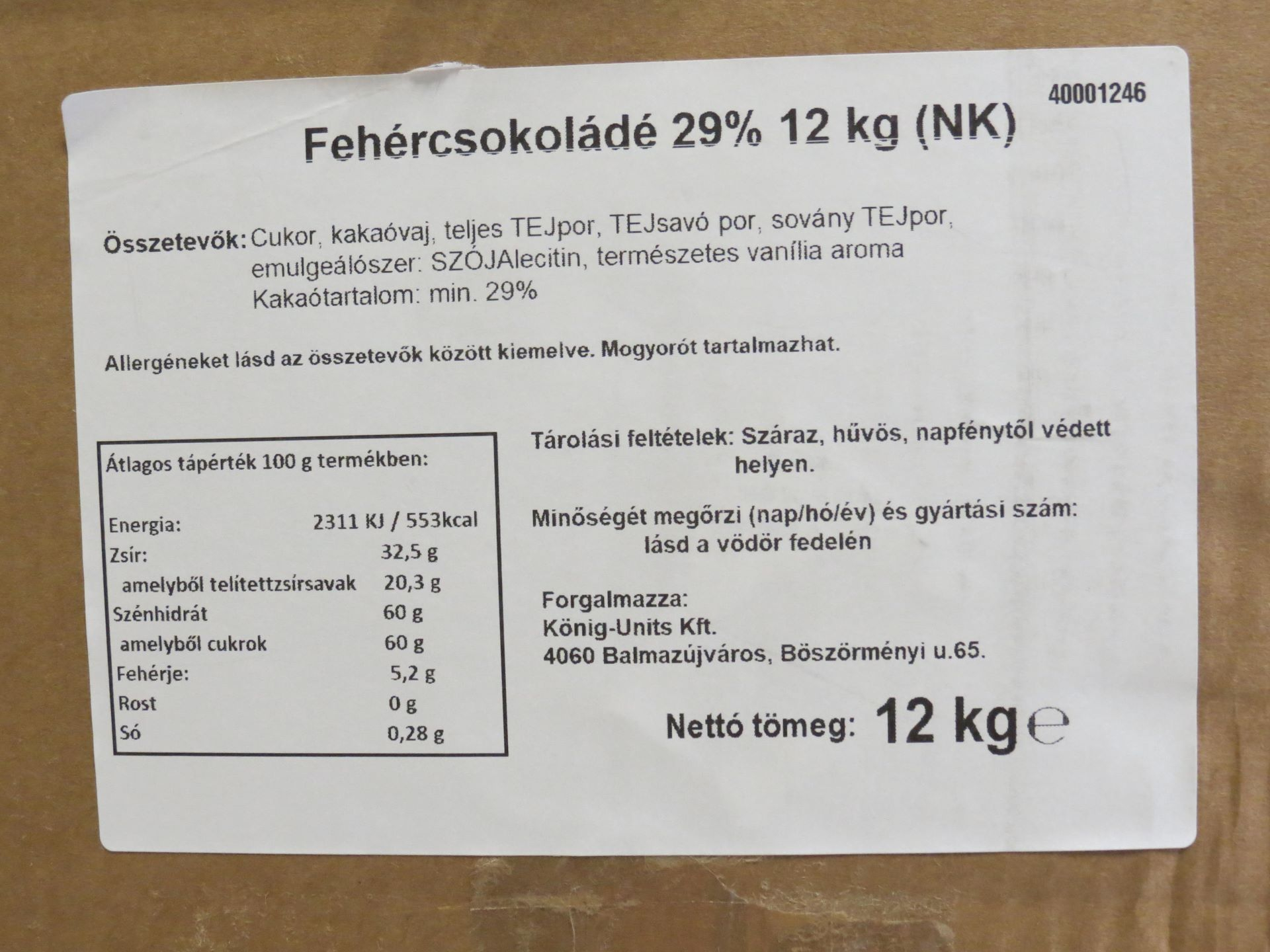 Fehércsokoládé 29% 12 kg (Nutkao)
